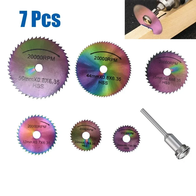 

7pcs Small Circular Saw Blades Set High-speed Steel Colorful Cutting Blade Electric Dremel Rotary Accessory Tool for woodworking