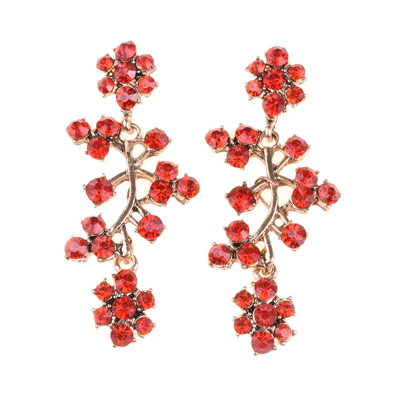 Creative branch earrings, exaggerated fashion retro alloy diamond-set personality versatile trendy women's foreign trade earring