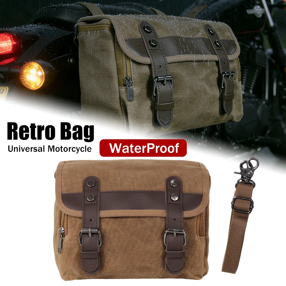 Universal Motorcycle Bag Vintage Side Bag Wax Canvas Waterproof Luggage Shoulder Bag Motorbike Tool Bag Riding Bag Pack Bag