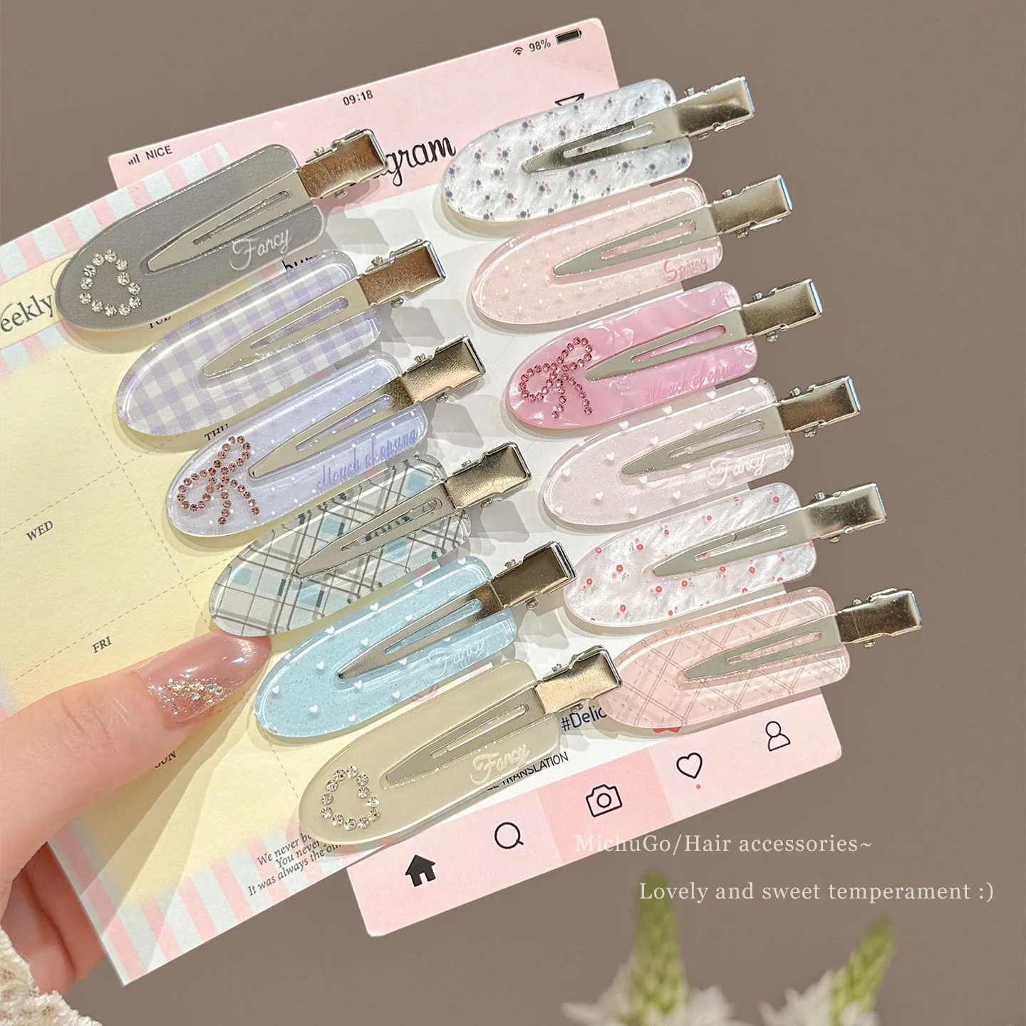 3-teiliges Set Süße Liebes-Strass-Haarspangen, Seitliche Pony-Clips, Niedliche Spurlose Haarklammern, Kopfschmuck-Set – Detail 3