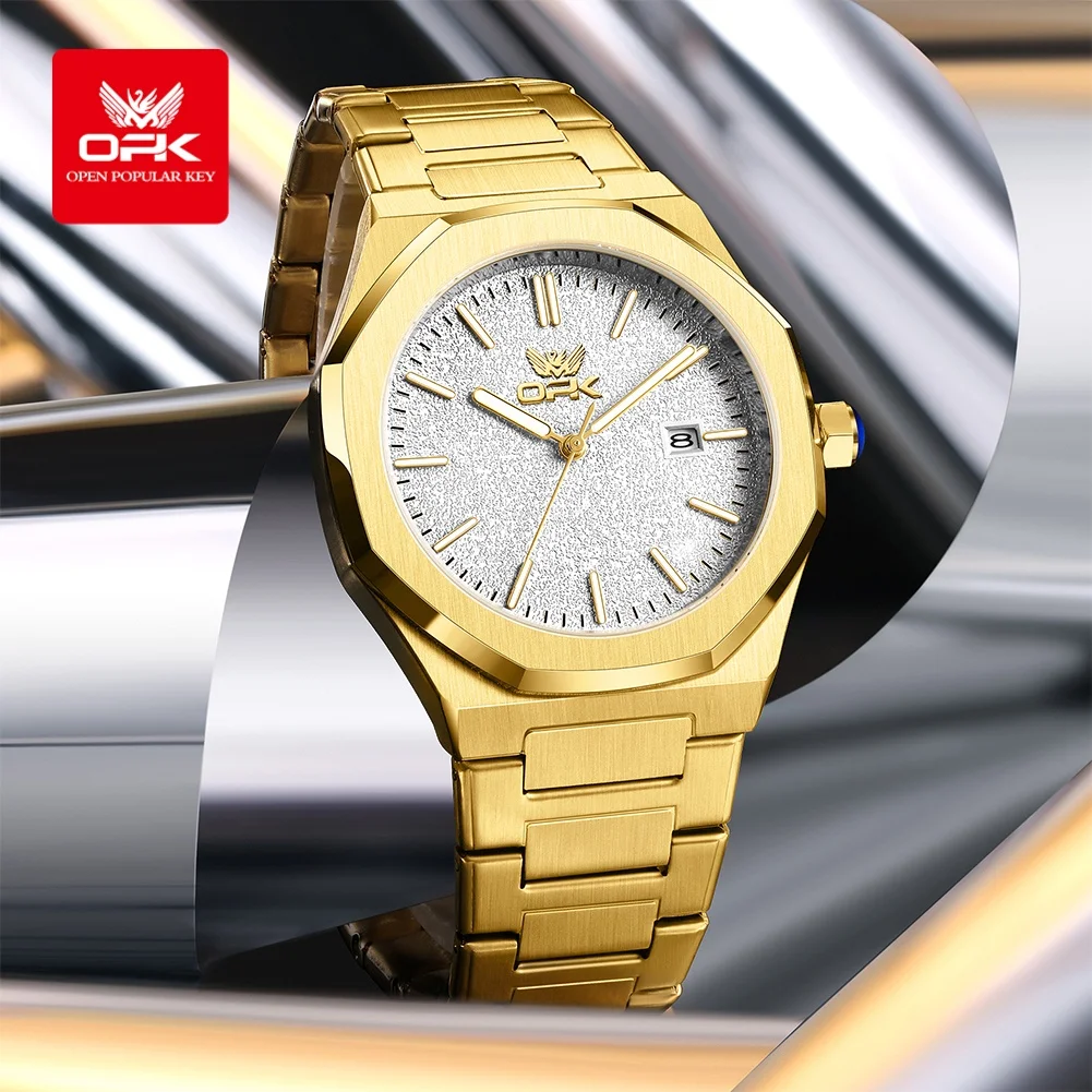 OPK 6046 Mens Watch Solid Stainless steel Calendar Waterproof Quartz Watch for Men