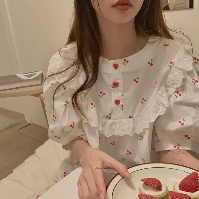 camisola-feminina-kawaii-estilo-japones-bonito-impressao-rendas-manga-curta-verao-pijamas-adoravel-o-pescoco-na-altura-do-joelho-roupa-de-noite-feminina