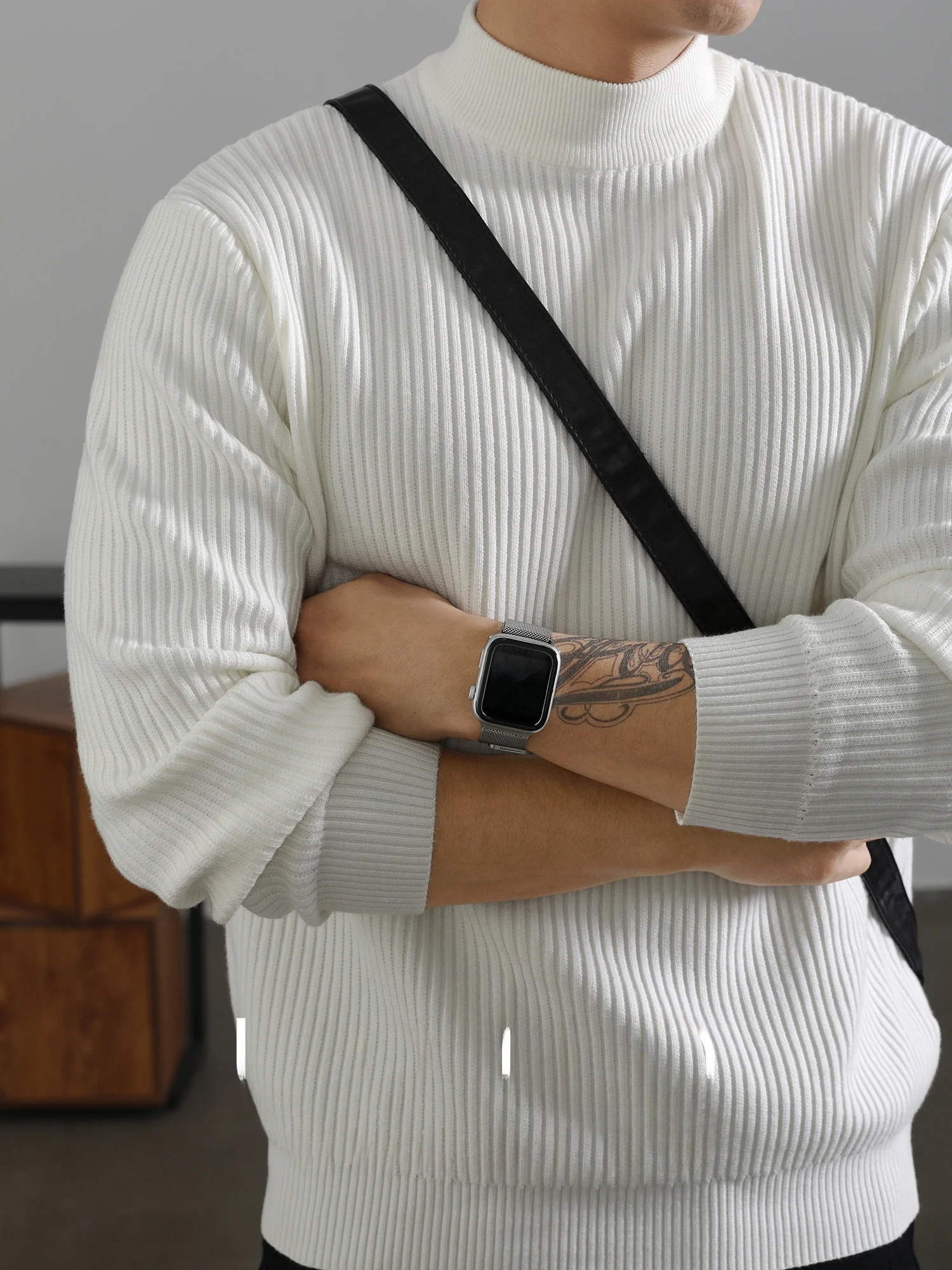 

LUUD Men's Knitted Sweater f High Collar Warm Base Layer Top Winter Faion Ci Sle Pure Color Texture Sensation