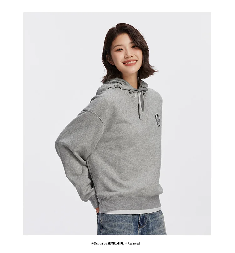 Semir Damen Hoodie mit Kapuze Übergroß Stickerei Patchwork Faux Zweiteiler Campus-Stil Herbst Sweatshirt Alltagskleidung 2026 – Detail 3