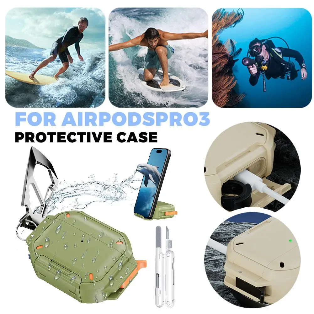 

Для Airpodspro3 Жесткий защитный чехол от царапин и водонепроницаемый с многофункциональными крючками и ручкой для чистки