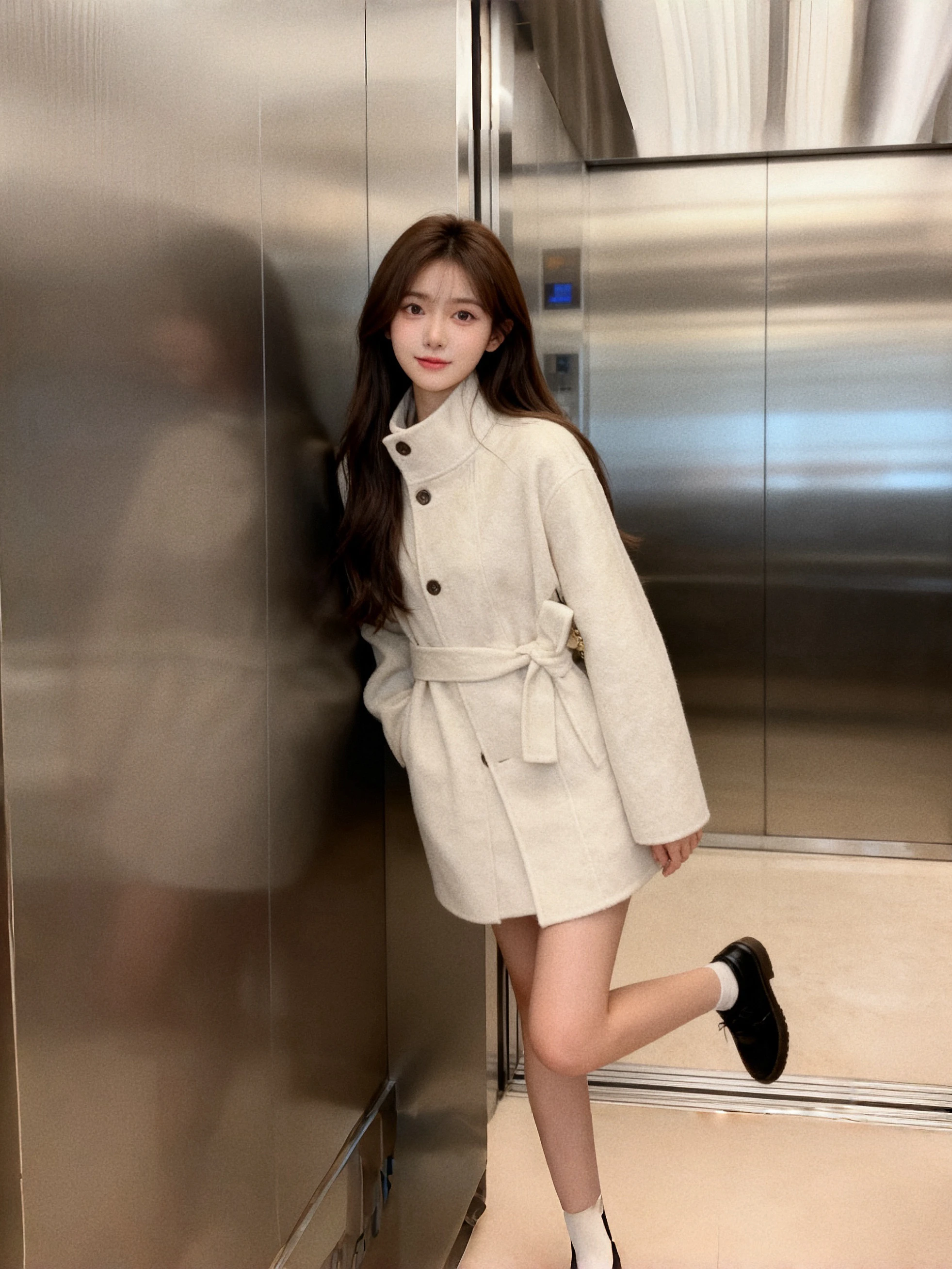 

Double-Faced Camere ort Coat Women's Autumn Winter Faion Sweet Sle Slimming Woolen Outerwear Stand Collar Belted