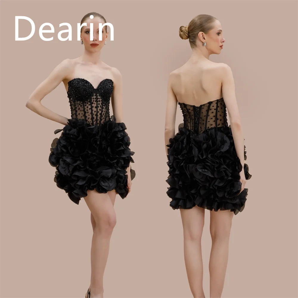 

Customized Prom Dress Women Evening Dearin Strapless Sheath Mini Length Skirts Tulle Bespoke Occasion Dresses Formal Gown