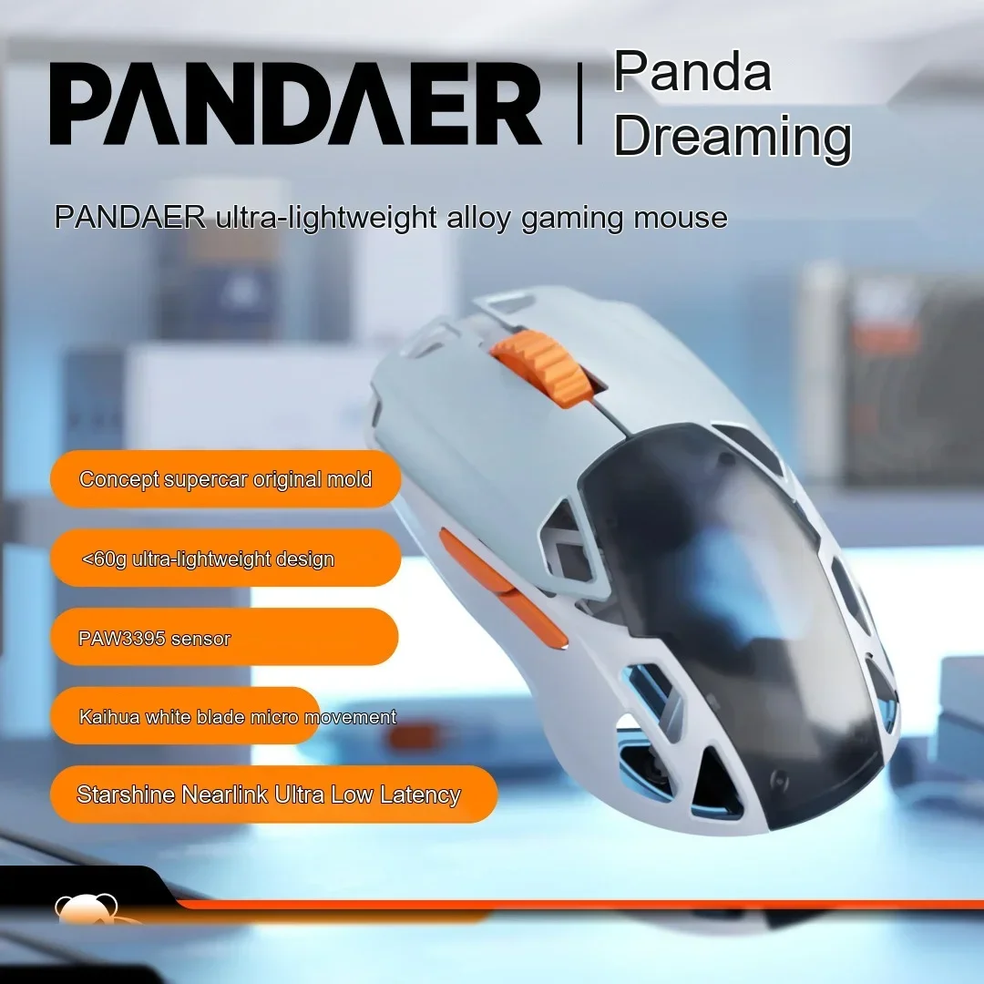 PANDAER IQUNIX Mouse 8K Three Mode Wireless Aluminum Alloy NearLink Lightweight Hollowed Out Low latency Electronic Gaming Mouse