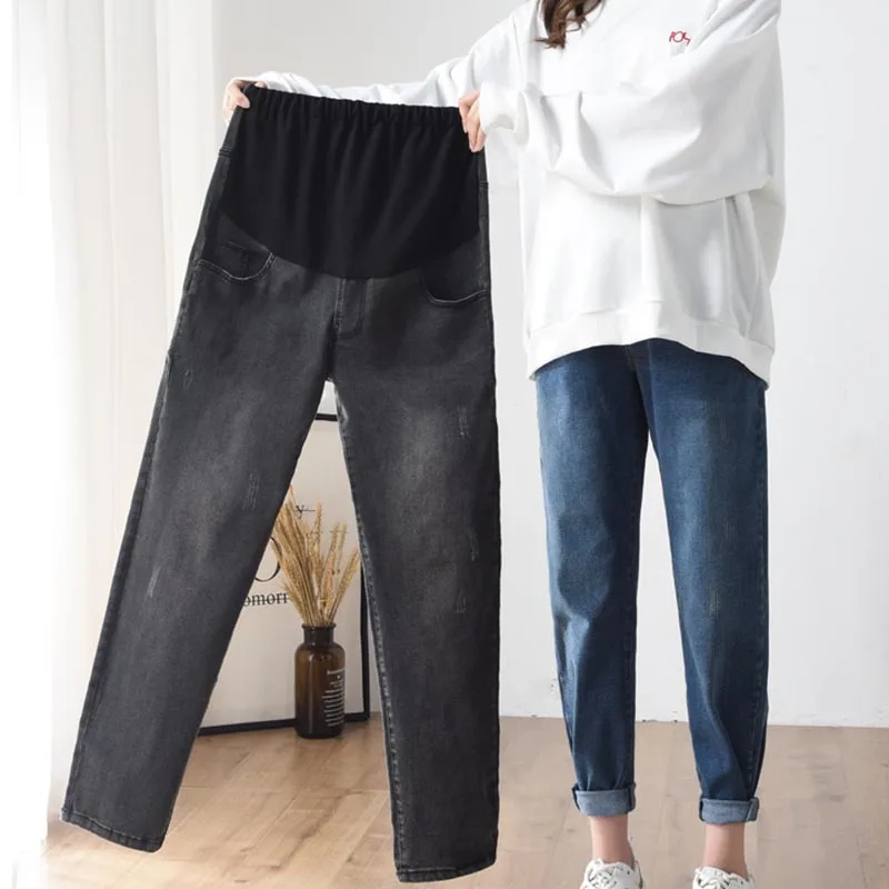 Maternity Jeans Spring and Autumn Fashion Denim Adjustable Belly Wide Leg Pants for Pregnant Women Loose Pregnancy Trousers