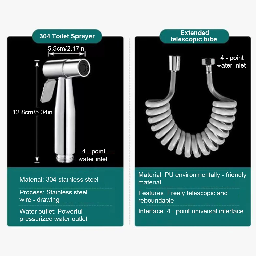 

Stainless Steel Bidet Hand Shower Wear Resist Self Cleaning Bidet Sprayer Set with 2 Way Diverter & Hose for Bidet Toilet Shower