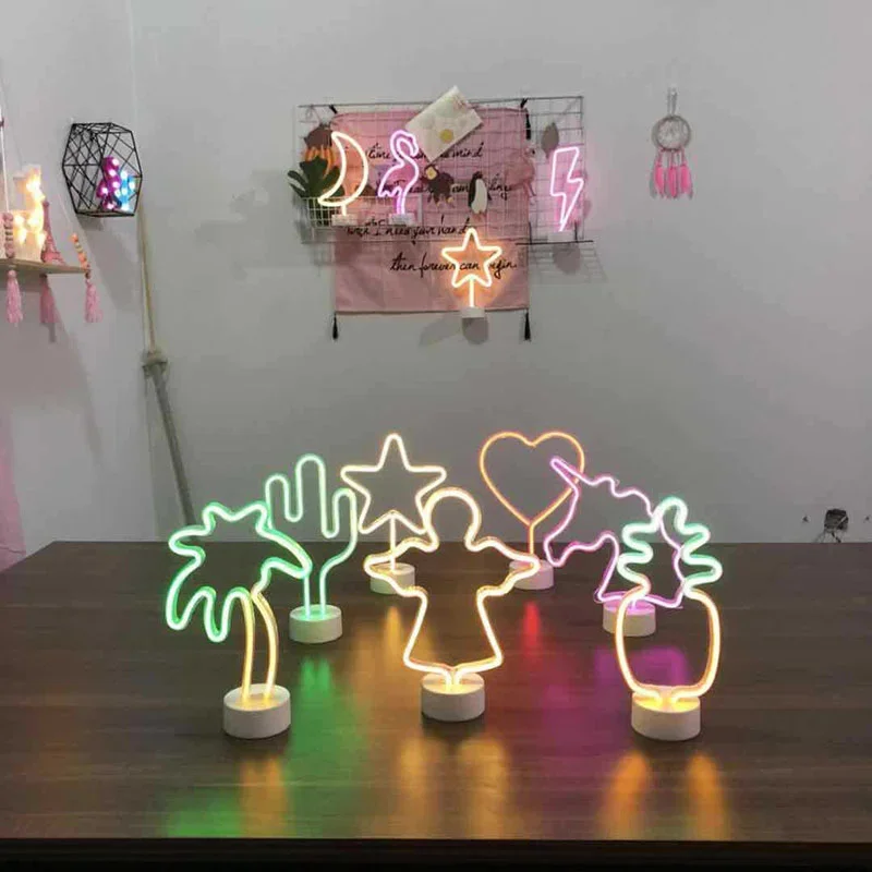 Lampada da tavolo a LED al neon a forma di cactus all'ananas con base alimentata a batteria per le vacanze della camera dei bambini
