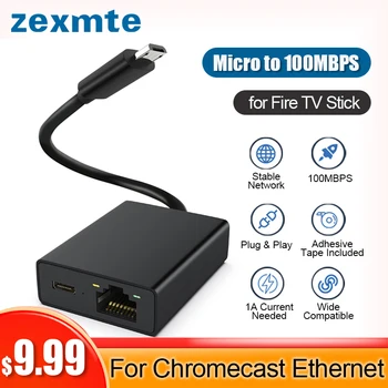 Zexmte Ethernet-Adapter für Fire TV Stick Chrome Cast Chromecast Audio Micro auf 1000 Mbit/s Netzwerkkarte für Google Ethernet Switch