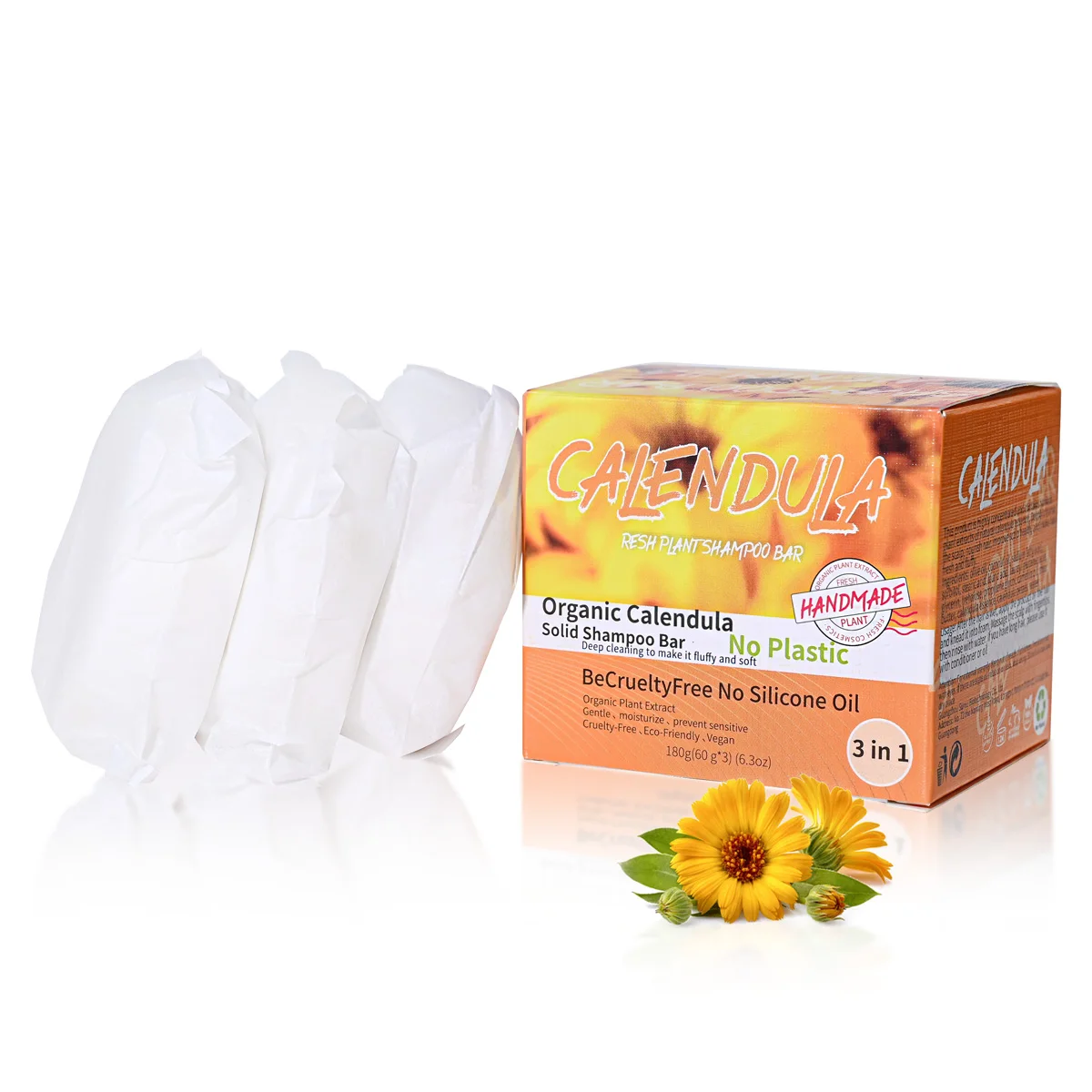 

3pcs/box Calendula essential oil soap Deep cleaning shampoo, plant extract essence hand soap, fluffy and moisturizing hair care