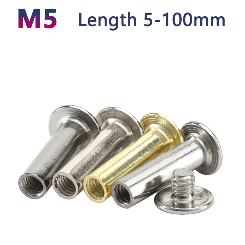 M5 Flat Head Rivet Book To Lock Screw Album Butt Screw Nut Recipe Cross Ledger Child Mother Nail 304 Steel/Brass/Nickel Plated