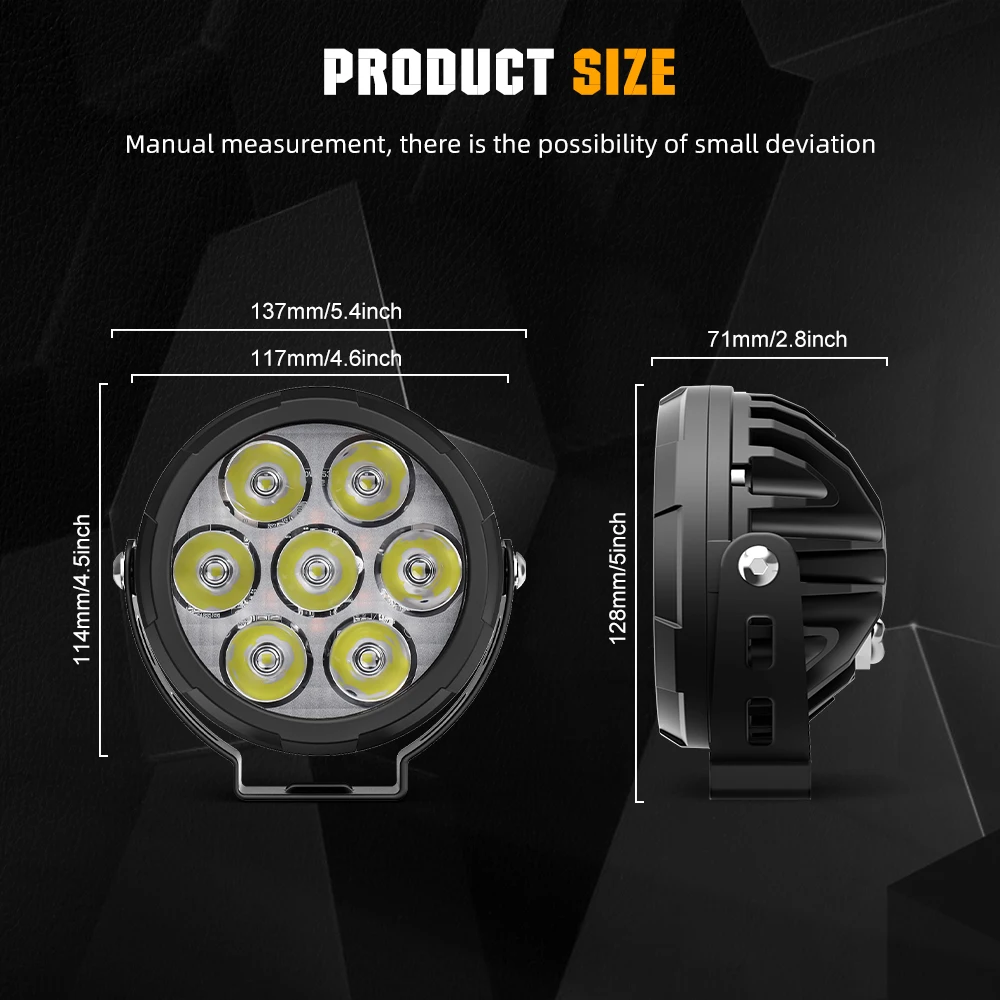 HL 4.5 Inch Round LED Work Light with Wire Set 6500K Spotlight For Motorcycle off-road use UTV Vehicle's Driving Lamps 12-80V