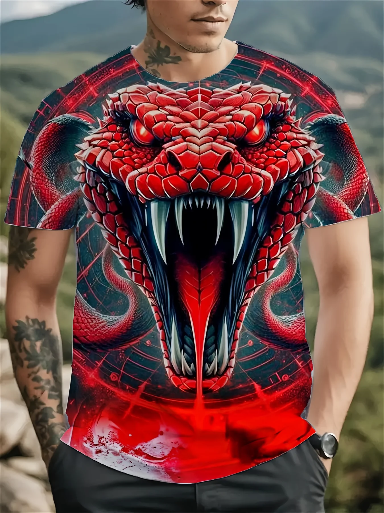 Fashion Men's Shirts 3D Animal Snake Short Sleeve T-shirt Casual Top Plus Size Hip Hops Clothing Women's Shirts Kids Tshirt