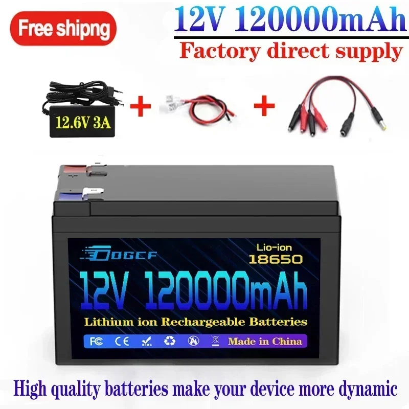 

12V Battery 100Ah 18650 lithium battery pack 30A sprayer built-in high current BMS electric vehicle battery 12.6V 3A charger