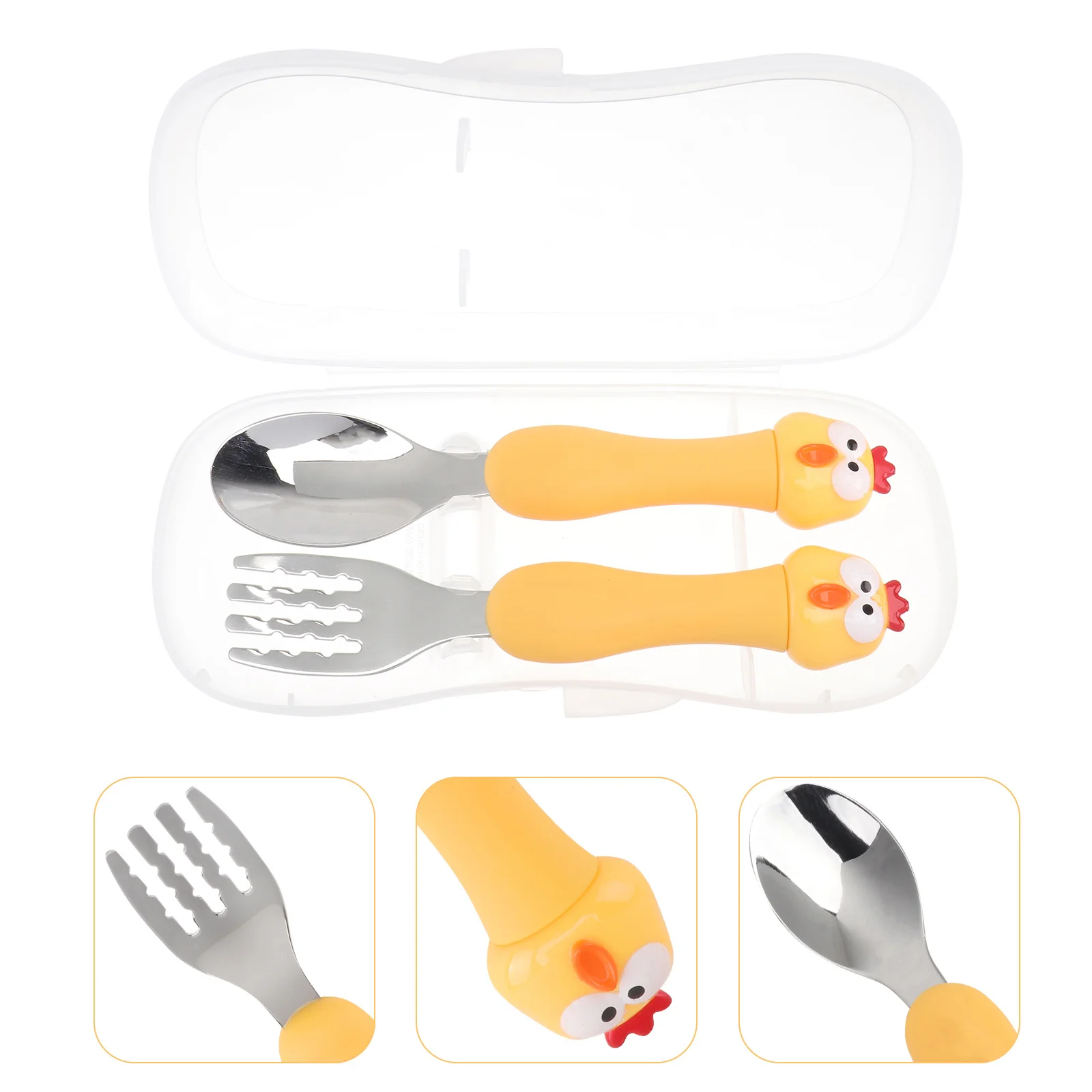 

1 set 1 Set Fork Spoon Set Stainless Steel Tableware Cartoon Animal Cutlery Portable Storage Box Included