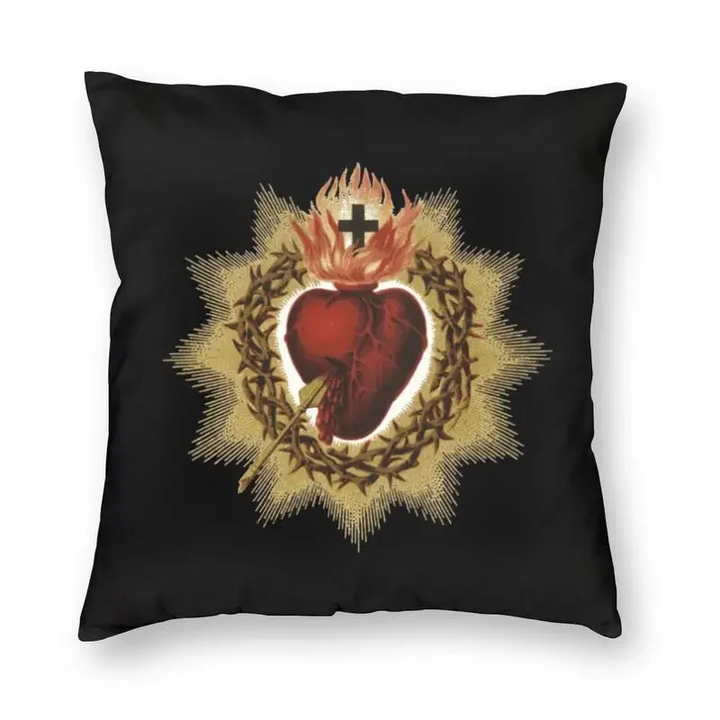 Soft Sacred Heart Of Jesus Catholic Throw Pillow Case Decoration Square Christian Faith Cushion Cover 40x40 Pillowcover for Sofa