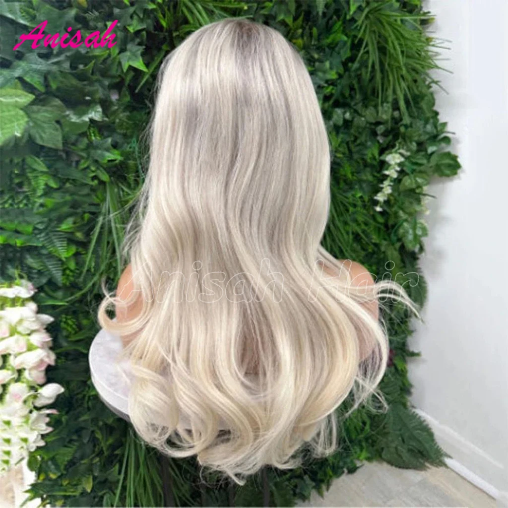 Brazilian Remy Hair Ombre Dark Root Ash Blonde Glueless Human Hair Lace Frontal Wig Transparent Lace Closure Wigs Pre Plucked