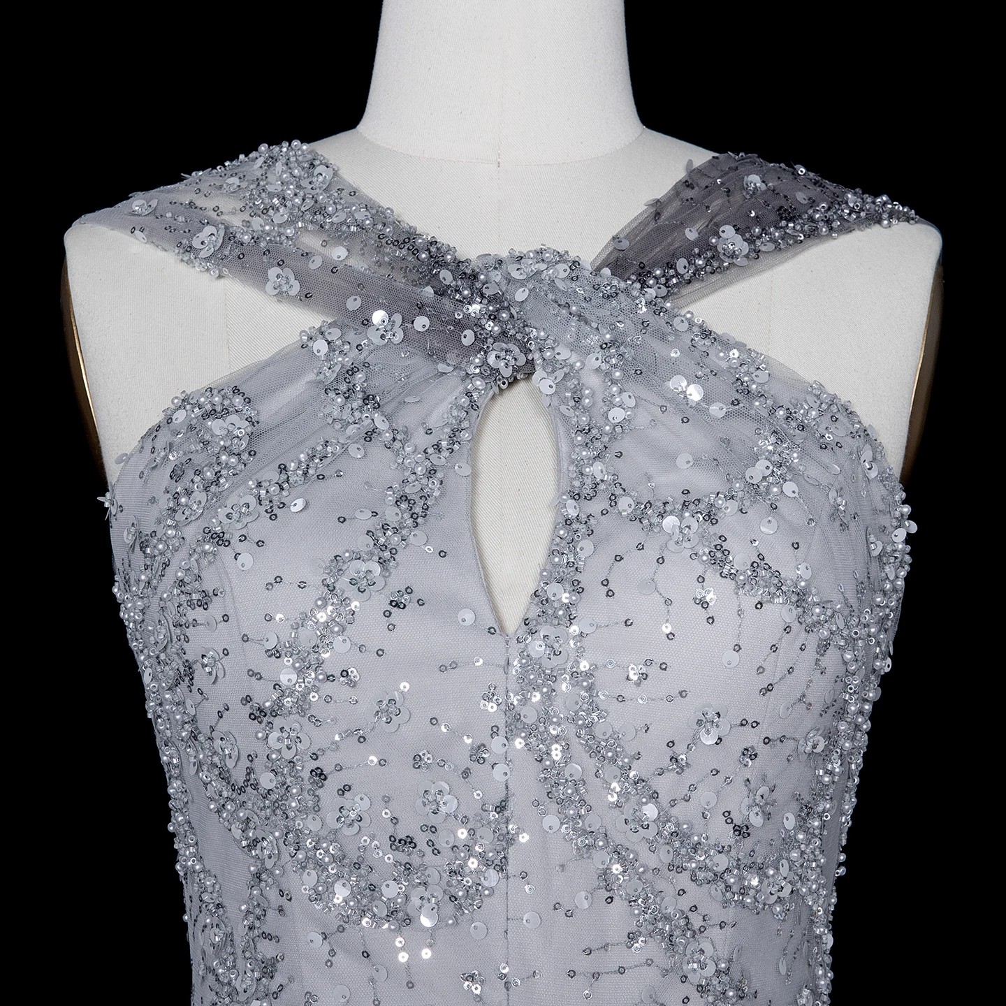Sharon Said 2026 Neues Abendkleid in Farbverlauf Rosa mit Perlen, gedrehtem Neckholder, A-Linie, Dubai Arabisches Damen-Abendkleid SS709 Maßanfertigung – Detail 15