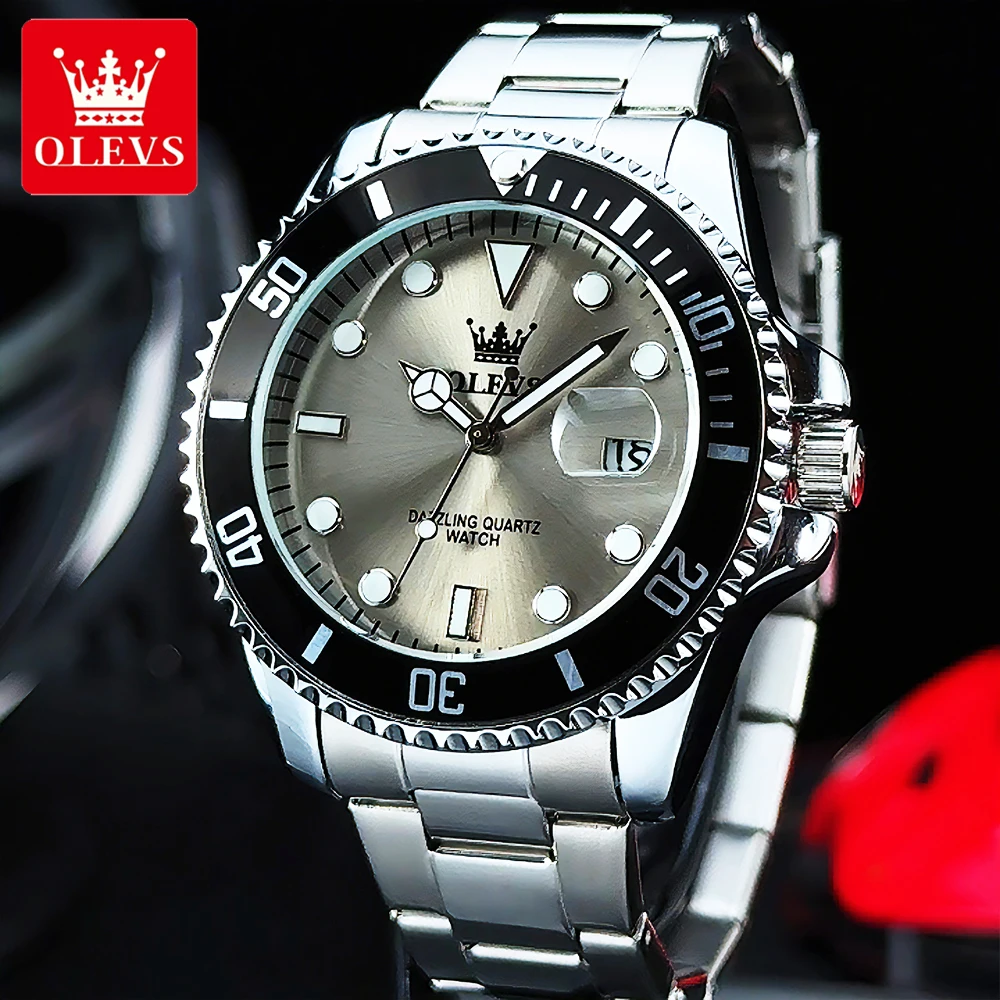 

OLEVS Men's Watches Classic Luxury Fine Steel Strap Big Date Original Quartz Wristwatch for Man Waterproof Luminous Trend Dress