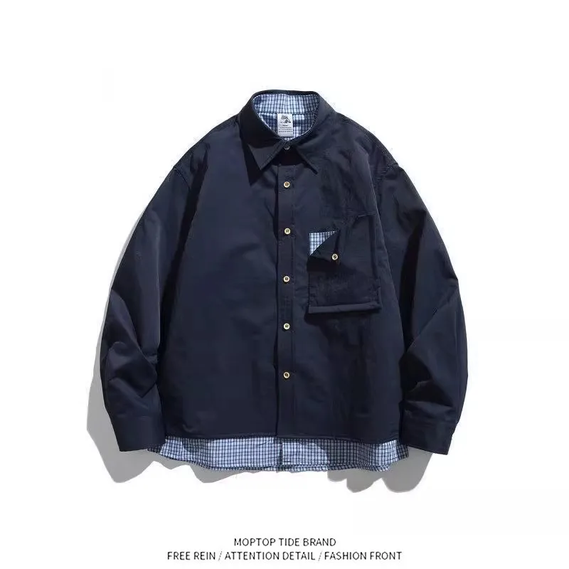 

American Casual Plaid Long Sleeve Shirt Men's Spring Loose Fit Versatile Button down Polyester Fiber Non Iron Treatment