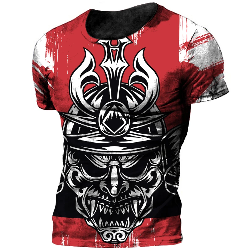 

Japanese Style Men's T-shirt Summer Shirt Tops Evil Ghost Warrior Short-sleeve Tees Loose Daily Men Clothing Casual Streetwear