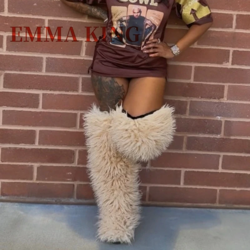 Women Furry Long Warm Boots Winter Thigh High Fluffy Boots Ladies Plush Over The Knee High Snow Boots Ladies Mongolian Fur Boot view 5