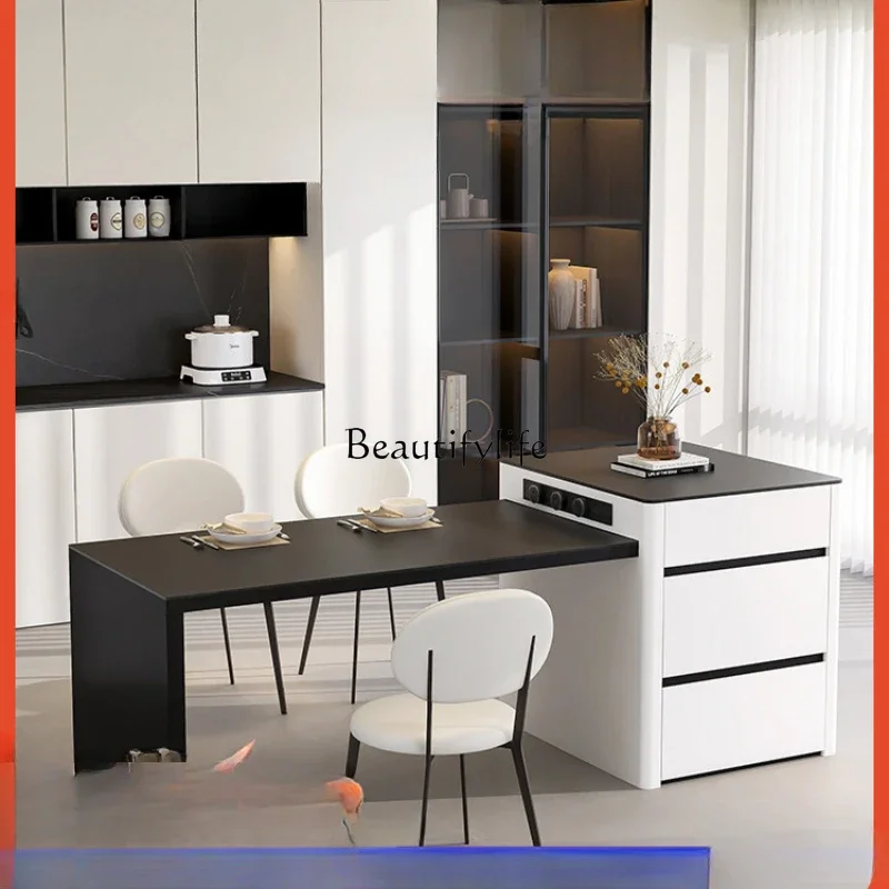 

LD33Retractable Kitchen Island Dining Table Integrated Modern Minimalist Stone Plate Dining Table