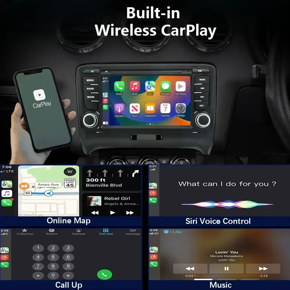 Navegação wifi gps para audi tt 2006 2007 2008 2009-2015 4g bluetooth multimídia chrtek sem fio carplay android auto rádio do carro
