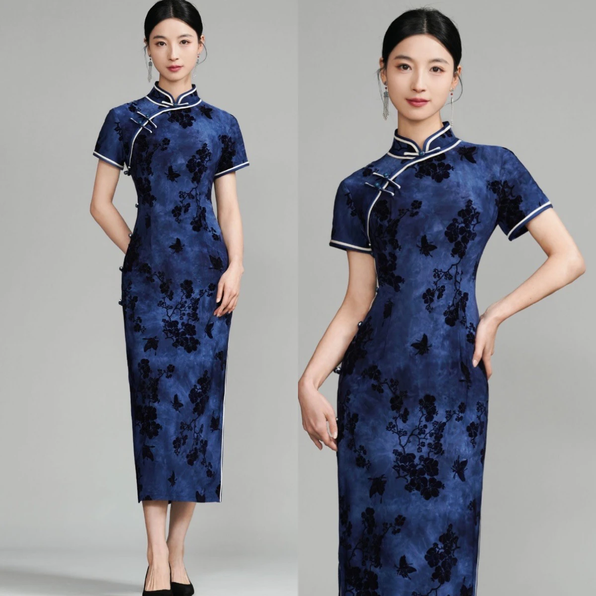 

Young Sle Long Length Velvet Qipao Spring Summer New Retro Old anghai Ele Improved Version High Quali Chinese Faion
