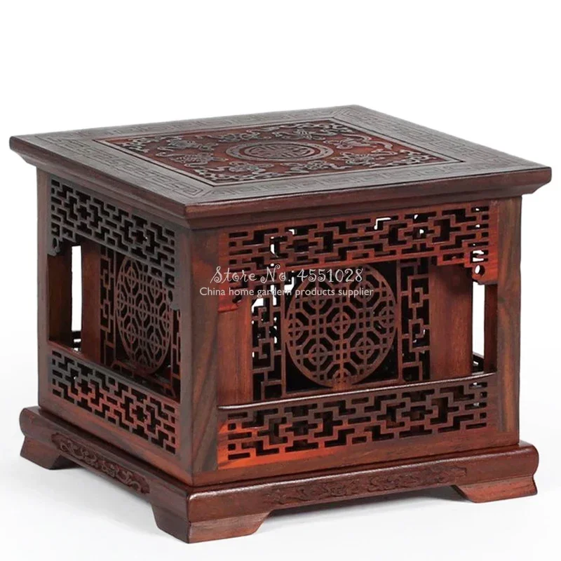 

Red rosewood incense burner sandalwood box Redwood crafts wood carving ornaments Solid wood four-corner double-layer incense box