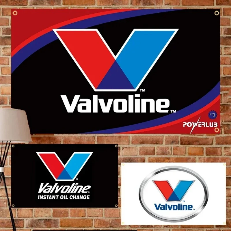 Motor Oil Flag Banner, Red Blue V Logo Flag for Garage, Man Cave, Auto Shop, Car Show and Oil Change Fan Decor