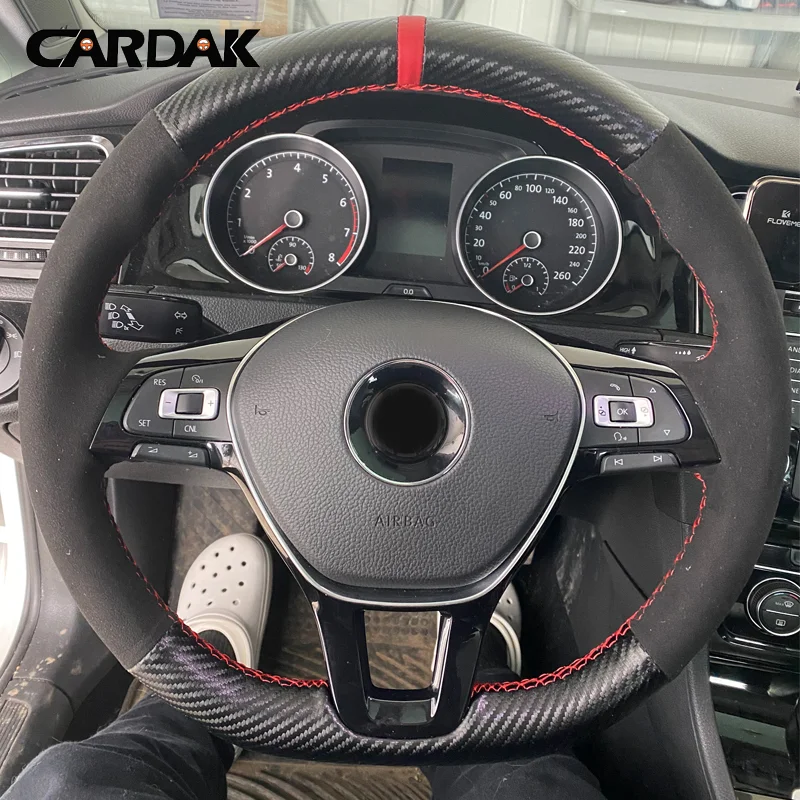 CARDAK Black Carbon Fiber Suede Car Steering Wheel Cover Braid For Volkswagen Vw Golf 7 Mk7 Nieuwe Polo jetta Passat B8