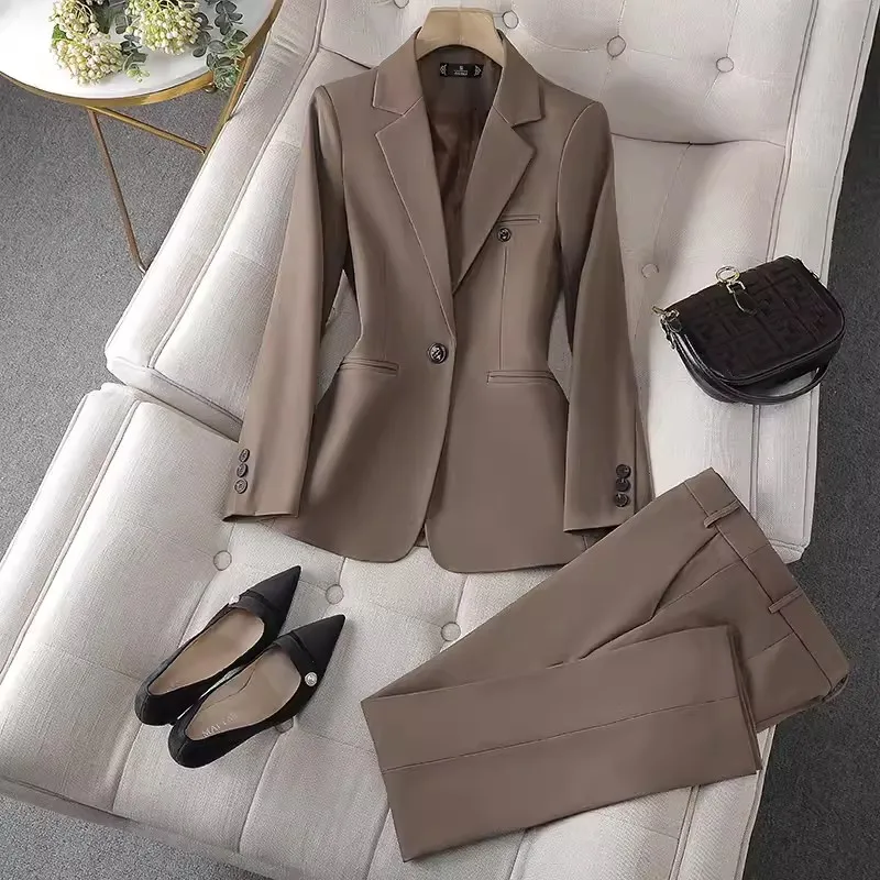 ZJYT Business Chic Office Blazer Suits Pant Sets 2 Piece Womens Outfits Elegant Spring Plus Size One Button Jacket Trousers Set