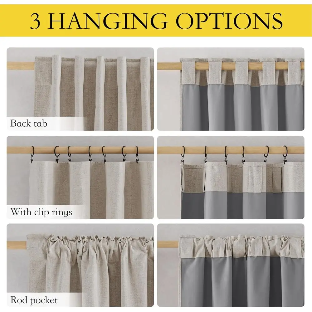 Tende oscuranti in lino naturale con rivestimenti termici, 102 lunghe, 52 larghe, per soggiorno, stile fattoria