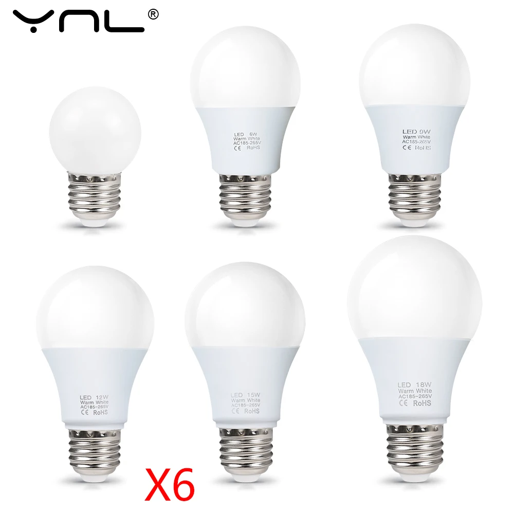 

6pcs/Lot E27 LED Lamp 220V 3W 6W 9W 12W 15W 18W Spotlight Lampada Led Light Bulbs Living Room Home Indoor LED Bombilla