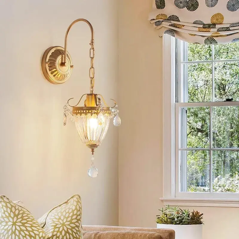 French Luxury Golden Wrought Iron LED Chandelier Taper Crystal Pendant Light Living Room Restaurant Kitchen Bedroom Hanging Lamp