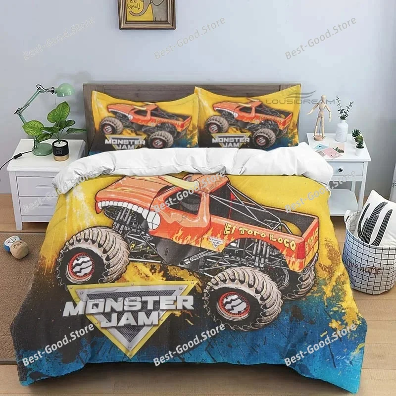 3D Super Monster Truck Monster Jam Comforter Bedding Set,Duvet Cover Bed Set Quilt Cover Pillowcase,King Queen Size Bedding Set