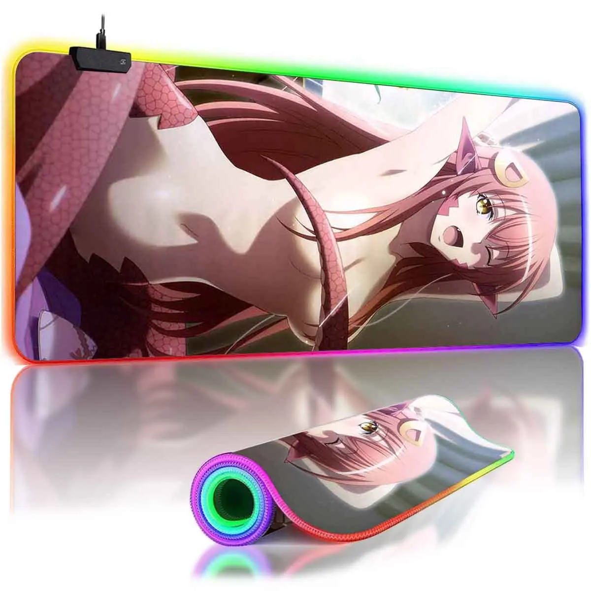 

Anime M_Monster Musume Large Non-slip Mouse Pad LED Backlit Miia Leopard RGB Mousepad Overwatched Table Gaming Keyboard Mat
