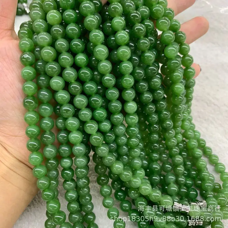 Hetian Jade Necklace, Bright Green Round Bead Bracelet With Slight Black Spots, Small Accessories, Loose Beads