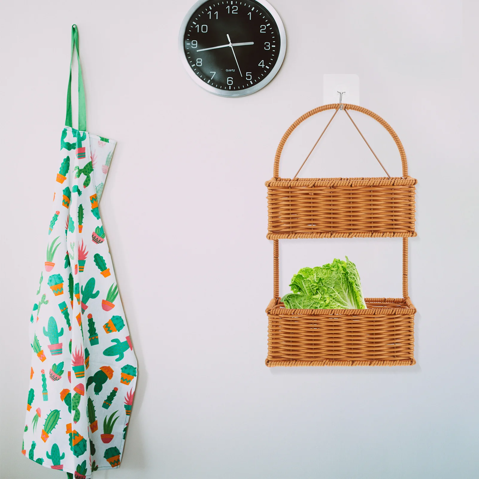 

Imitation Rattan Wall Hanging 2-Tier Woven Storage Basket Kitchen Bathroom Organizer Fruit Vegetable Sundries Organizer