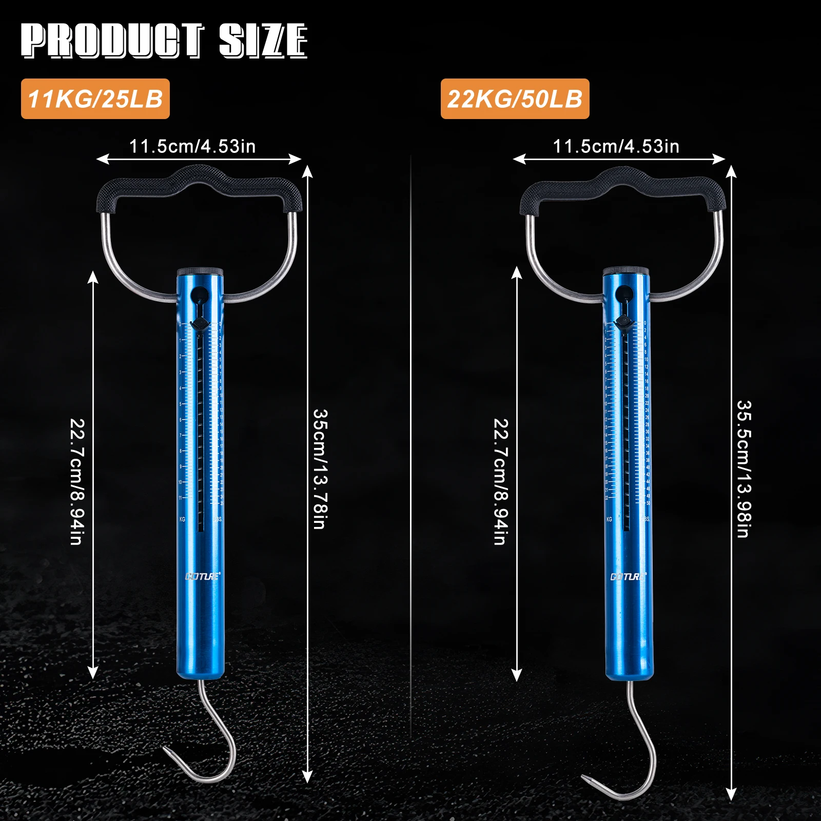 Goture 25LB/50LB Aluminum Tubular Mechanical Portable Scale Spring Balance Hook Scale  for Hanging Pocket Spring Scale Weighing