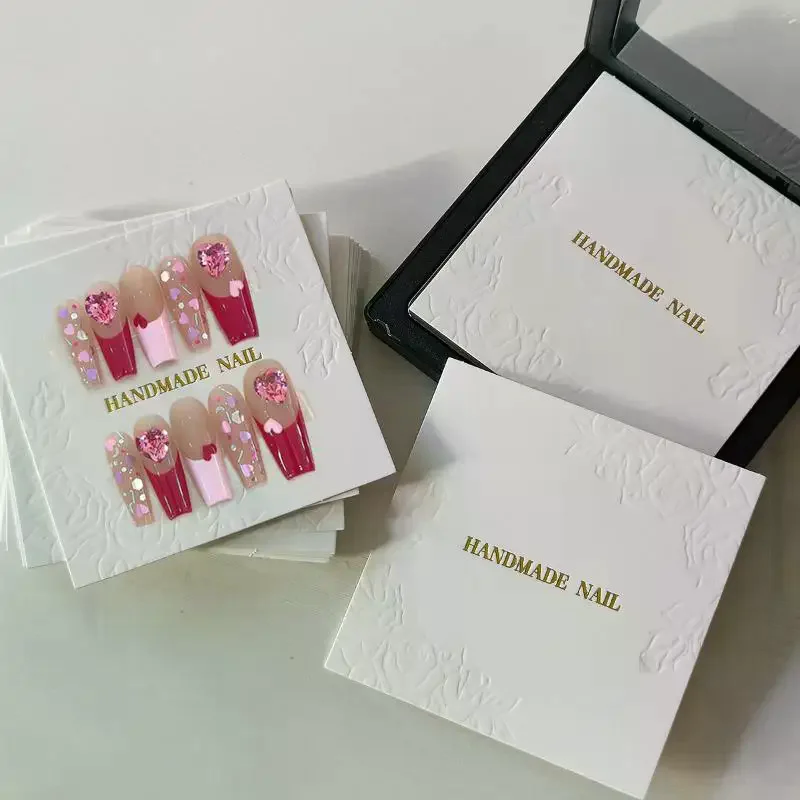 Tools 20 Sheets/bag Press On Nails Packaging Bottom Cards Rose Embossing 75x75mm Handmade False Nail Display Show Card Manicure