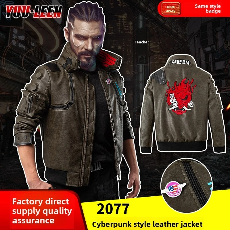 Punk Style 2077 Samurai V Cosplay Costume for Men Faux Leather Jacket Outfit Cyberpunk Game Cosplay Full Set Halloween Party