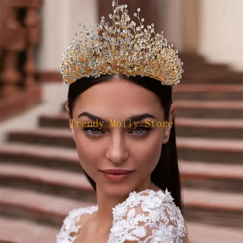 

N5KB Bride Queen Crowns Tiaras for Creative Wedding Headwear Hair Styling Cosplay Accessories Bride Wedding Crystal Tiaras