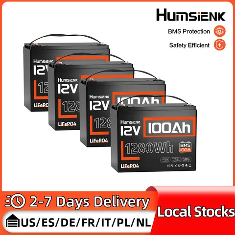 Humsienk 12V 100Ah LiFePO4 배터리 4팩 A+ 셀 딥 사이클 RV 골프 카트 해양 요트 캠핑 낚시 홈 백업 전원