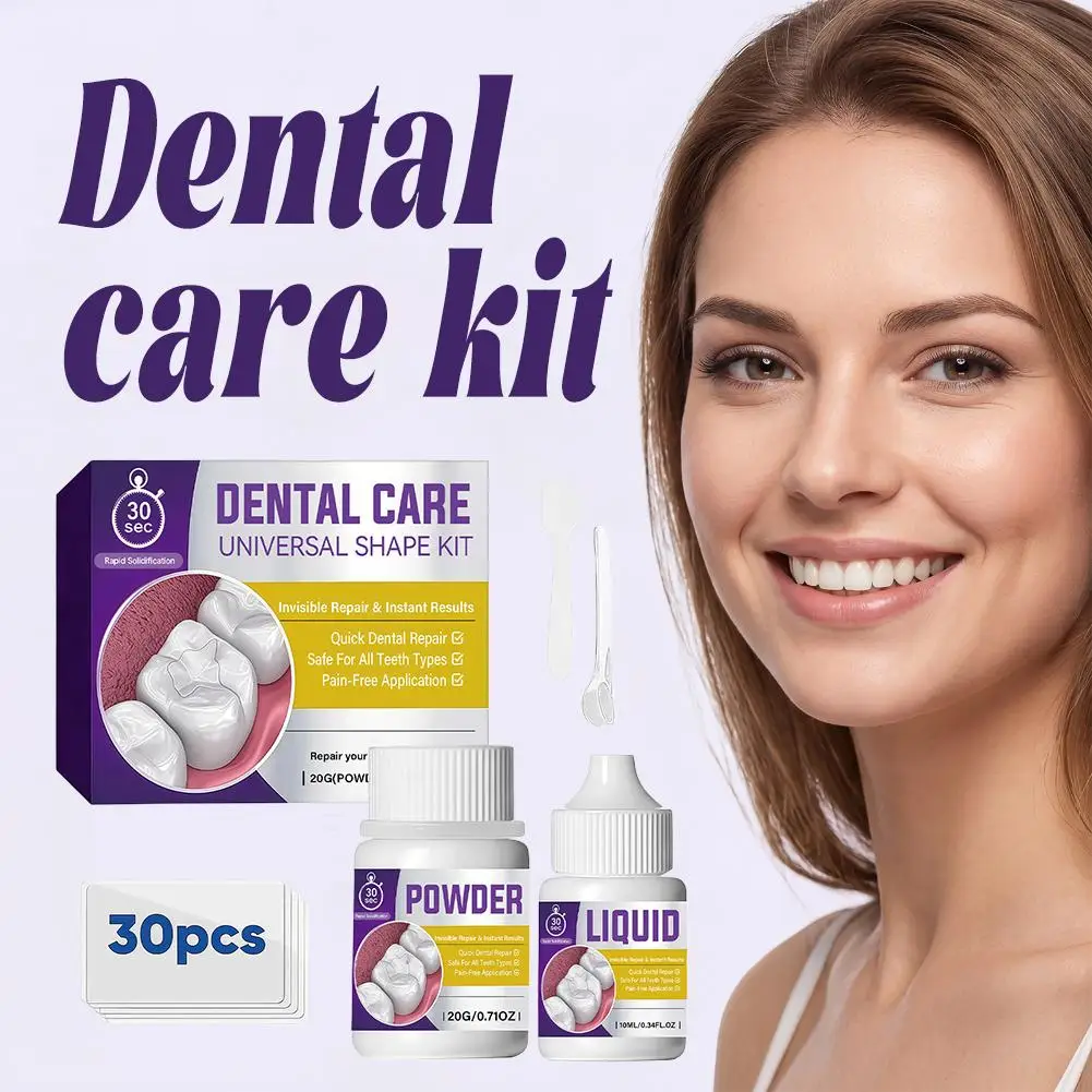 kit-de-cuidados-para-restauracao-dentaria-temporaria-20g-de-po-e-10ml-de-liquido-com-espatula-e-30-almofadas-de-mistura-para-uso-domestico-viagens-e-retoques-em-eventos