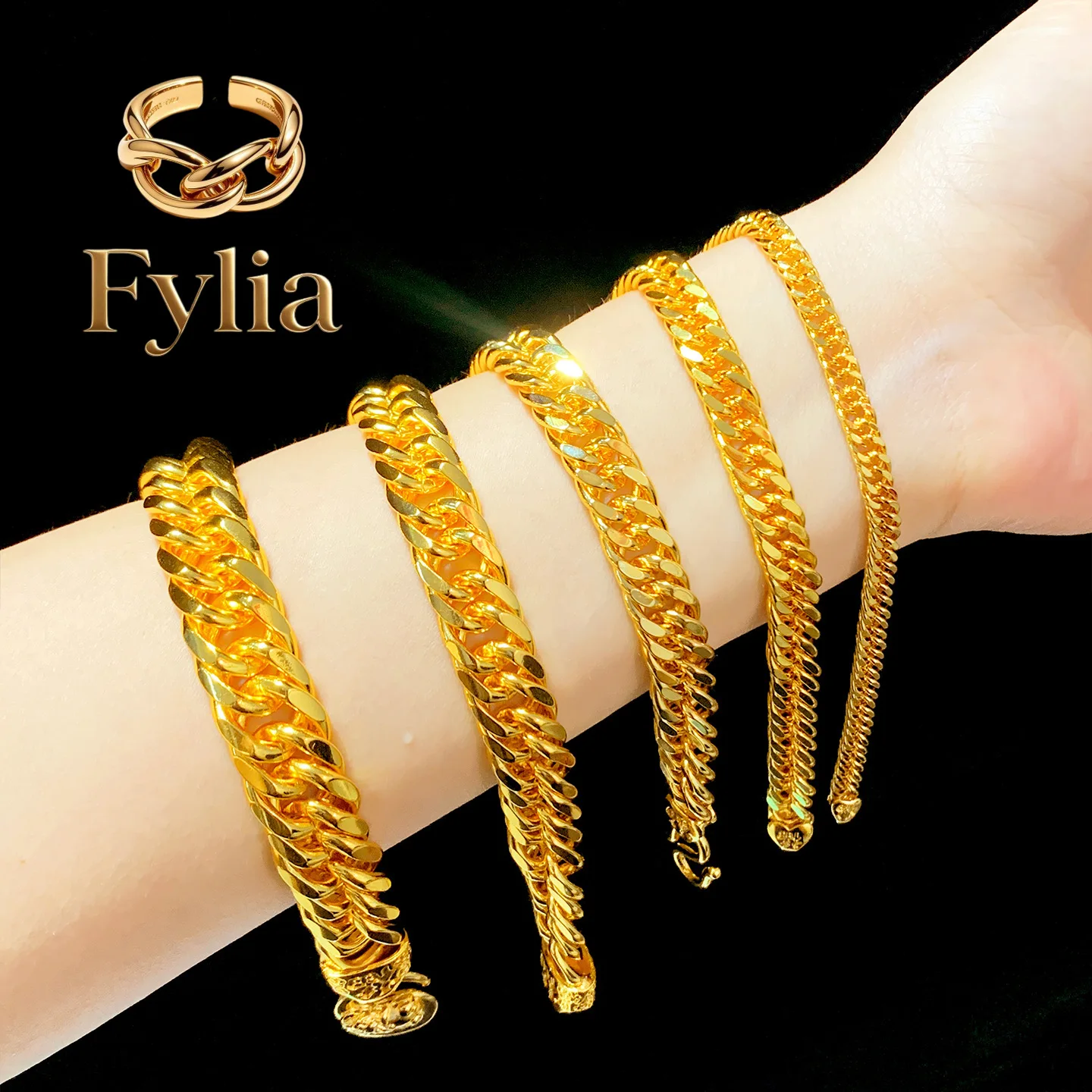 Fylia Jewelry  New luxury real gold jewelry 24k certifid bracelet blessed buckle riding whip domineering au999 gold boss bracele